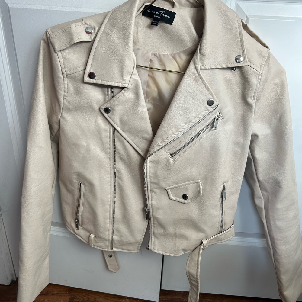 Love Tree Cream Moto Leather Jacket
